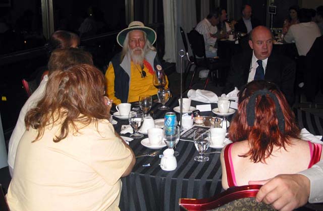George Clayton Johnson holds court at the dinner.